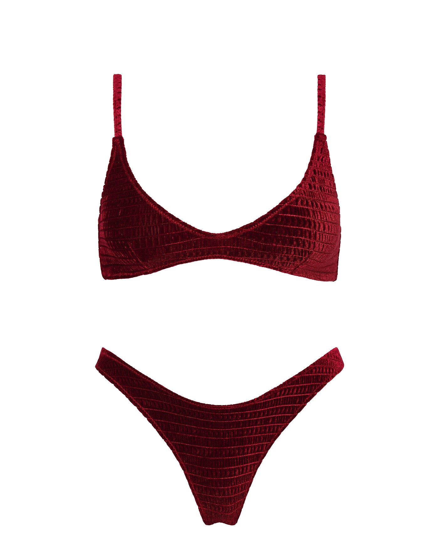 MAIA RONI Burgundy Velvet Scoop Bikini Set