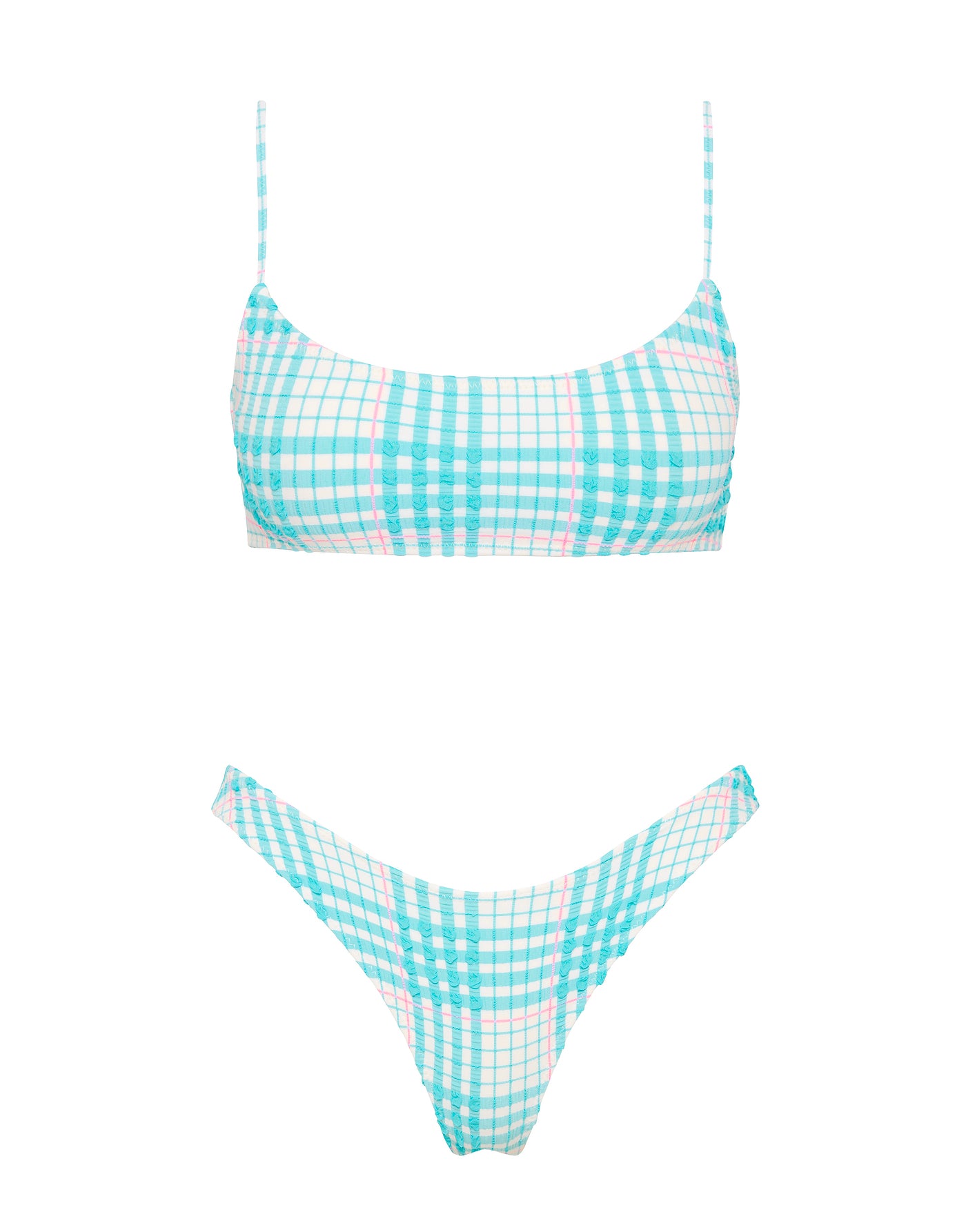 MICA BLUE BLOSS CHECK Crop Bikini Set
