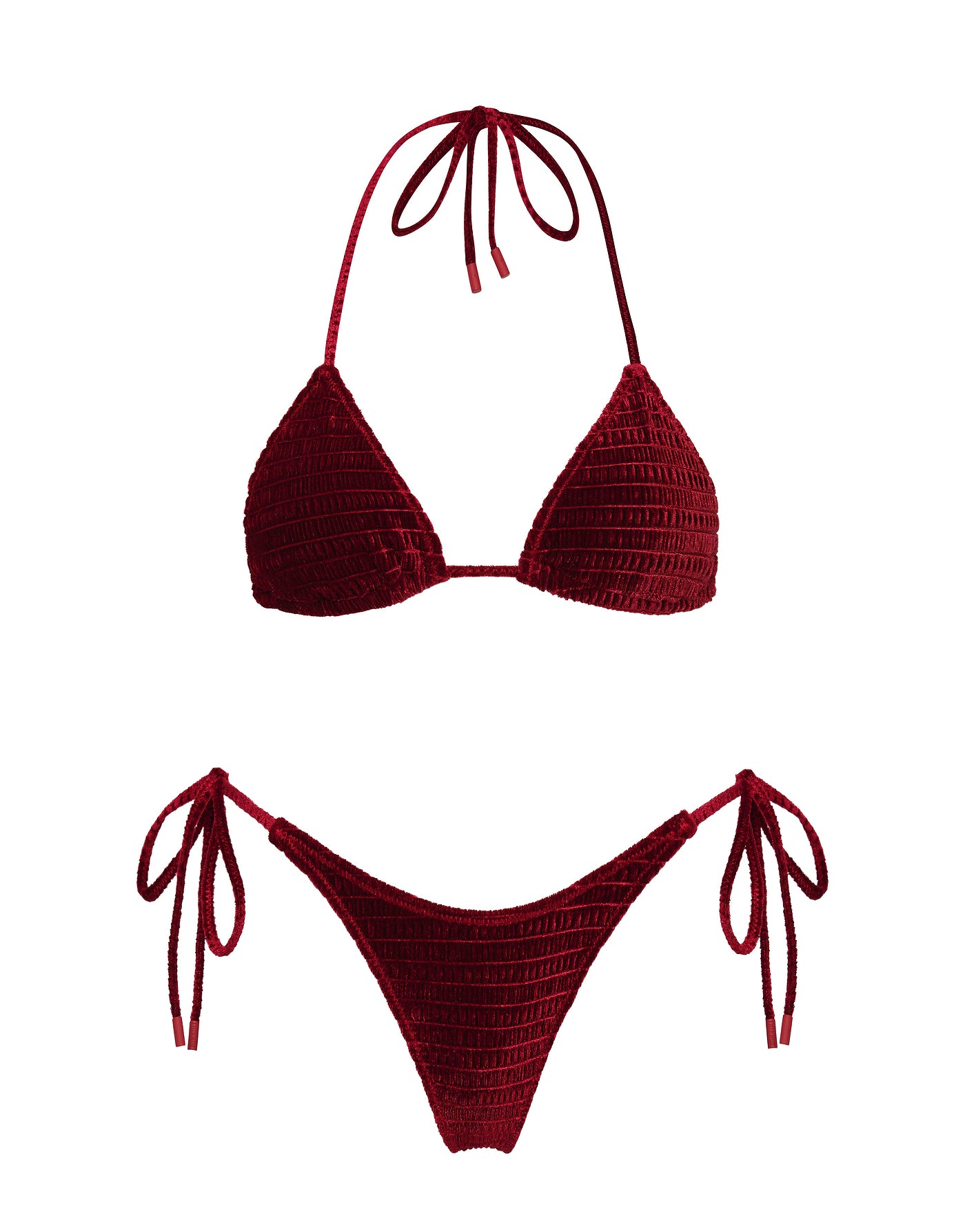 VINCA RONI Burgundy Velvet Triangle Bikini Set