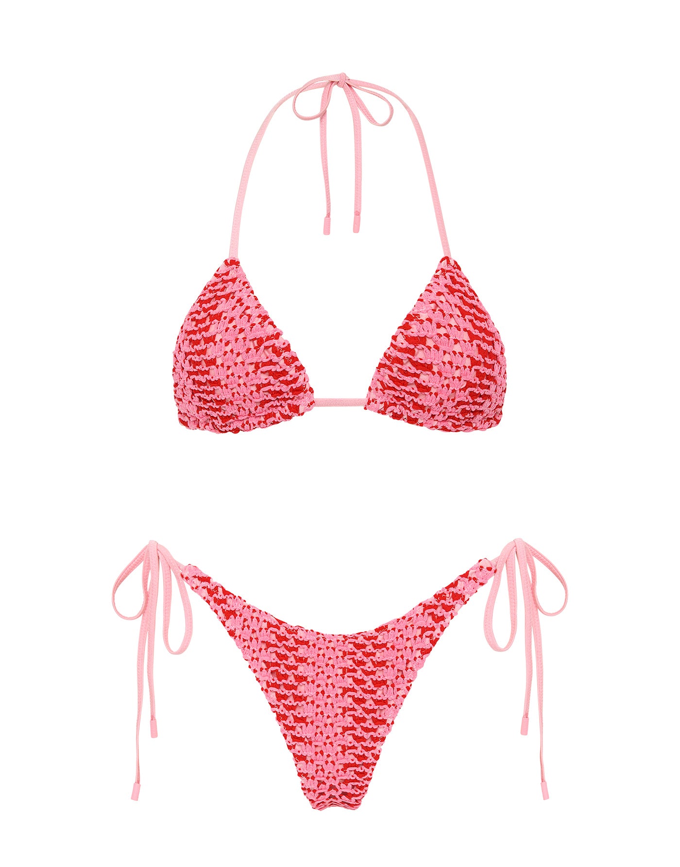 VINCA ALINA Pink Crochet Triangle Bikini Set